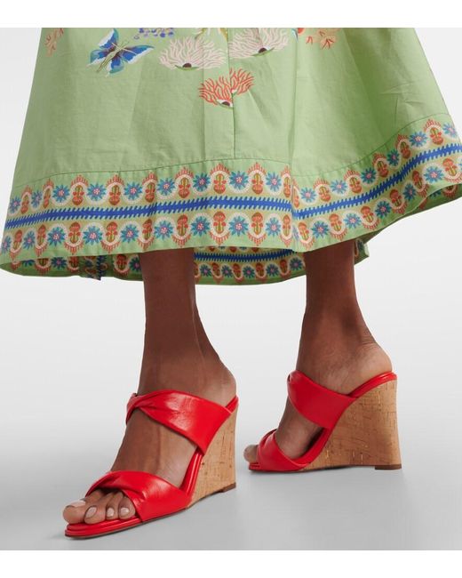 Aquazzura Red Twist Leather Wedge Sandals