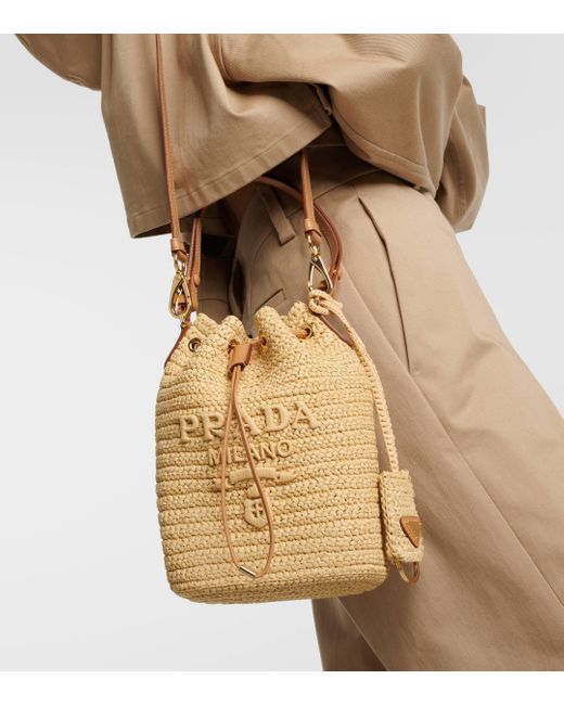 Prada Natural Small Raffia Bucket Bag