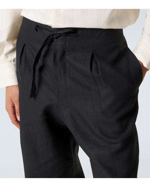 STÒFFA Black Linen Straight Pants for men