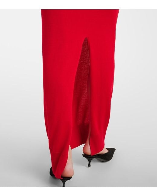 Stella McCartney Red Off-Shoulder Virgin Wool Maxi Dress