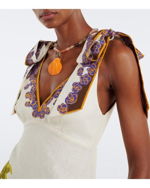 ALÉMAIS Metallic Island Cove Linen Midi Dress