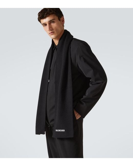 Balenciaga Black Logo Wool-Blend Scarf for men