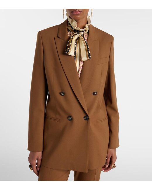 Etro Brown Double-Breasted Wool-Blend Blazer