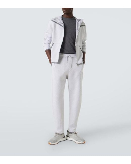 Brunello Cucinelli Gray Cotton-Blend French Terry Zip-Up Hoodie for men