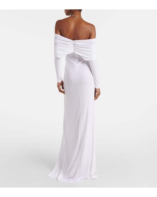 Christopher Esber White Arched Palm Off-Shoulder Maxi Dress