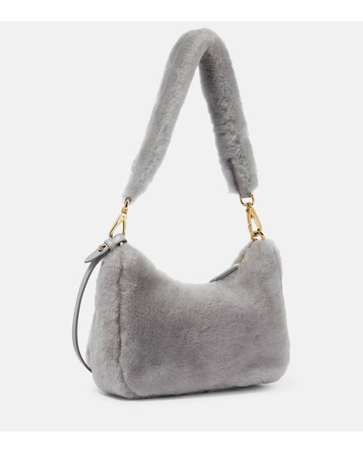 Prada Gray Re-Edition 2005 Shearling Shoulder Bag