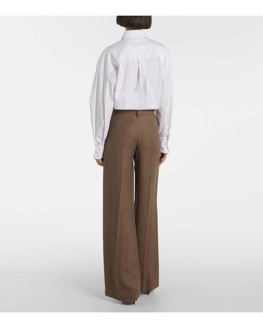 Pantaloni A Gamba Larga E Vita Alta di Brunello Cucinelli in Brown