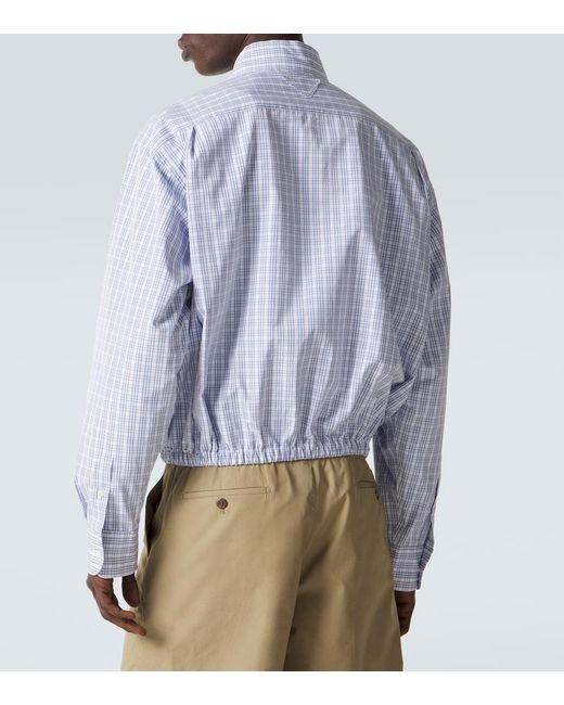 Prada Blue Checked Gathered Cotton Shirt for men
