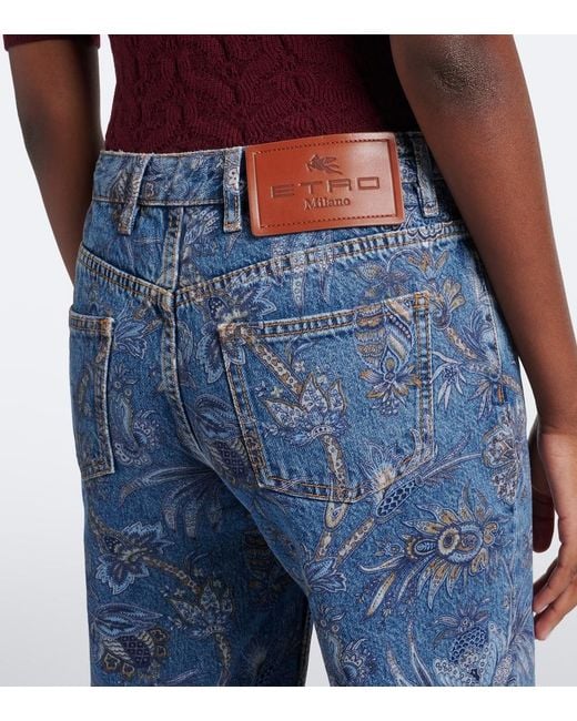 Etro Blue Printed Wide-Leg Jeans