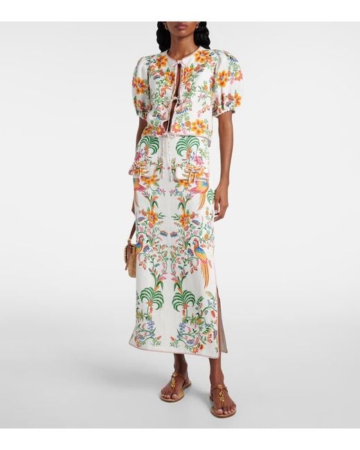 Farm Rio Metallic Floral Puff-Sleeve Linen Blouse