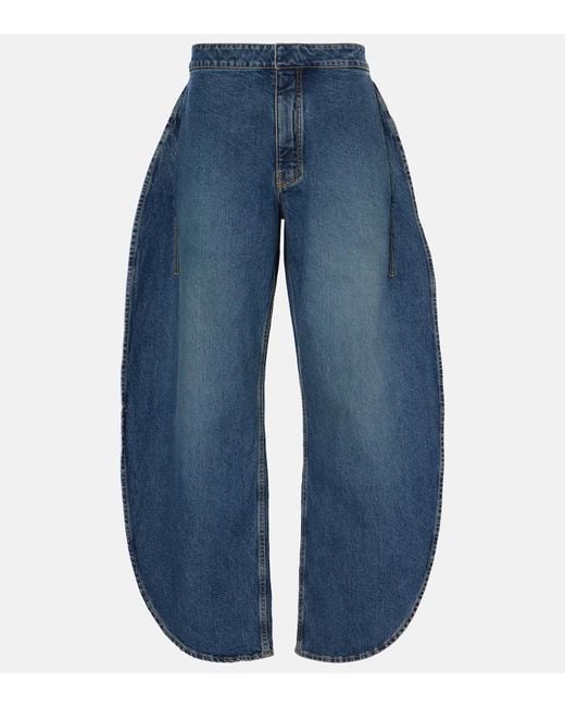 Alaïa Blue Petal High-Rise Barrel-Leg Jeans