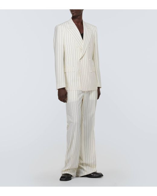 Dolce & Gabbana White Pinstripe Wool Suit Pants for men