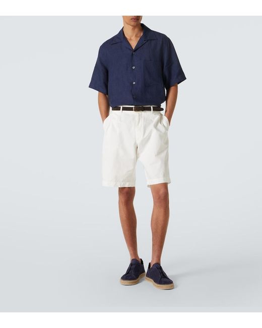 Zegna White Cotton And Linen Bermuda Shorts for men