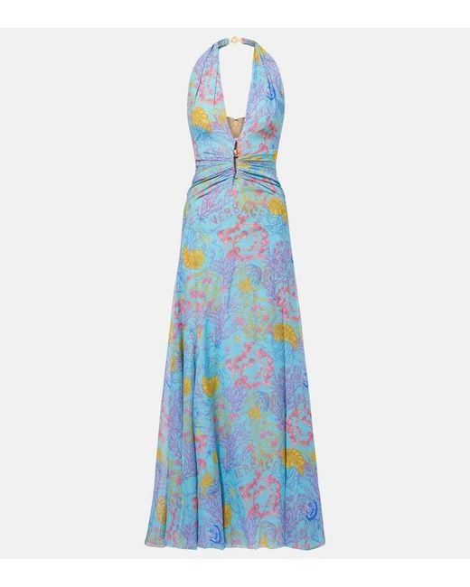 Versace Blue Printed Halterneck Gown