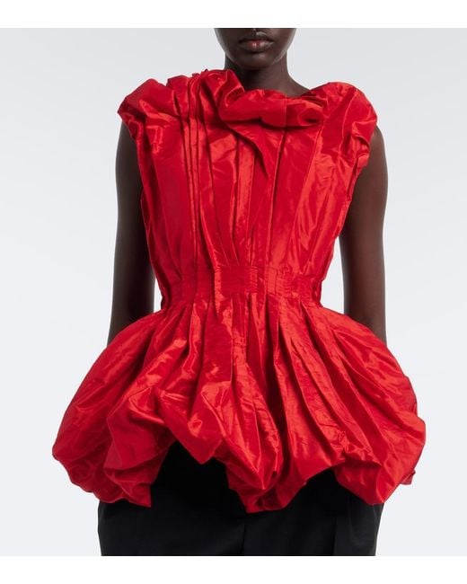 TOVE Red Marina Peplum Silk Taffeta Top