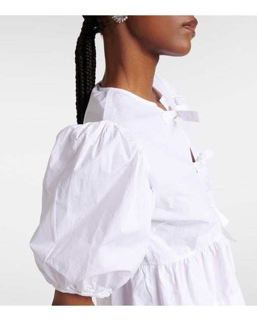 Ganni White Bow-Detail Cotton Poplin Blouse