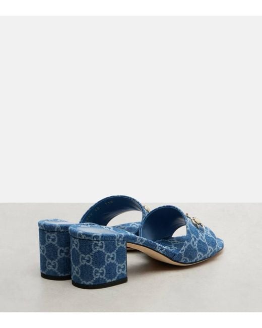 Gucci Blue Horsebit Gg Denim Sandals