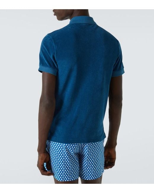 Tom Ford Blue Cotton-Blend Velvet Polo Shirt for men