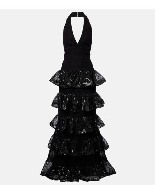 Elie Saab Black Sequined Macrame Gown
