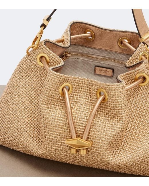 Jimmy Choo Natural Cinch Medium Raffia-Effect Shoulder Bag