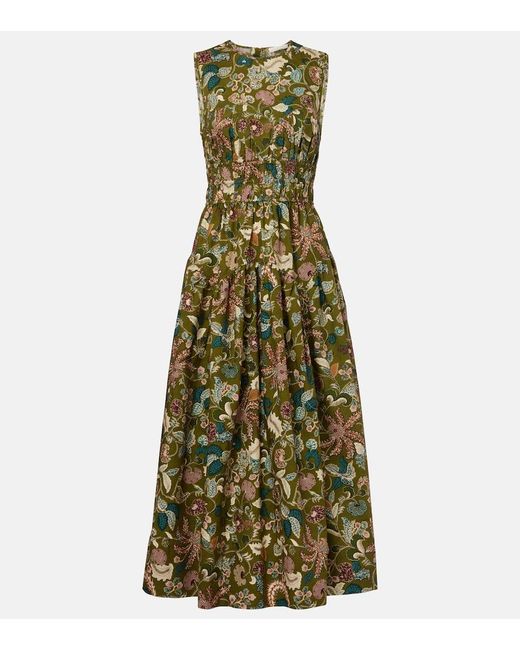 Ulla Johnson Green Elenora Printed Cotton Midi Dress