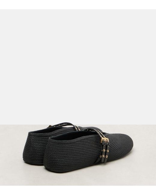Alaïa Black Flache Schuhe Aus Raffiabast Mit Lederbesätzen