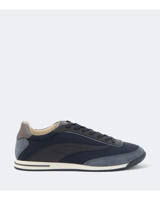 Brunello Cucinelli Blue Leather-Trimmed Sneakers for men