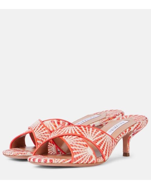 Aquazzura Pink Divine 50 Leather-Trimmed Mules