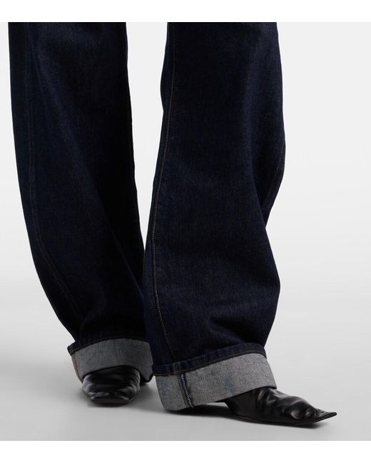 Khaite Blue Karo Mid-Rise Barrel-Leg Jeans