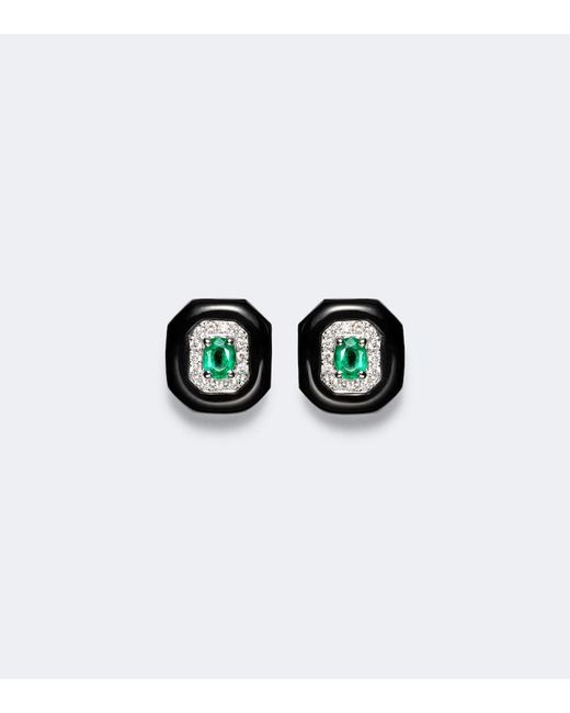 Nikos Koulis White Oui 18Kt, And Enamel Earrings With Emeralds And Diamonds