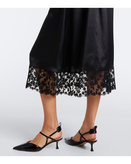 Fendi Black Lace-Trimmed Silk Slip Dress