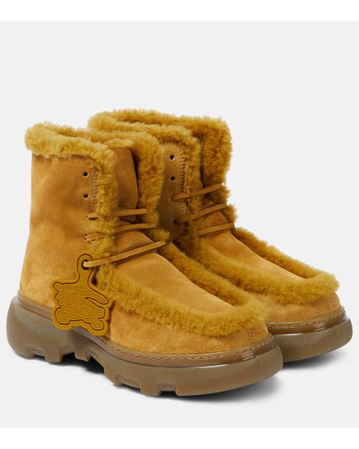 Burberry Yellow Chugga Shearling-trimmed Suede Boots