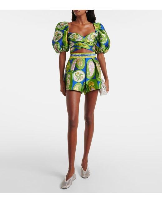 Shorts Plisados De Tiro Alto Estampados ALÉMAIS de color Green