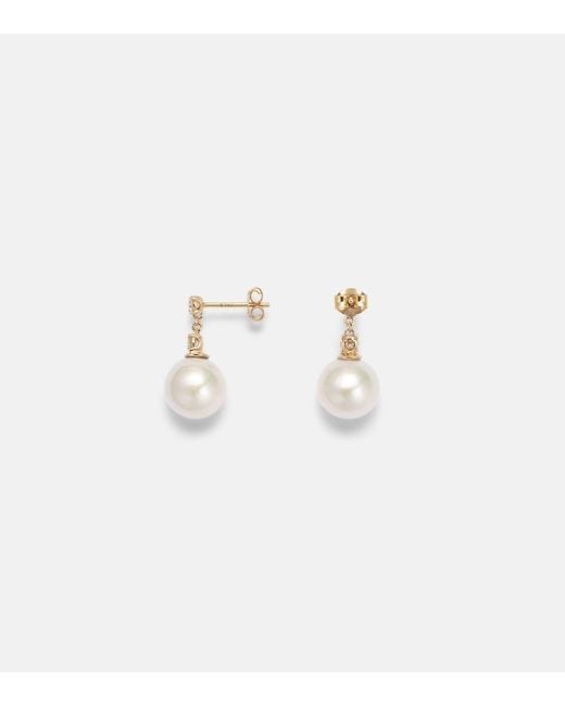 STONE AND STRAND White Essential 14Kt Drop Earrings With Pearls And Diamonds