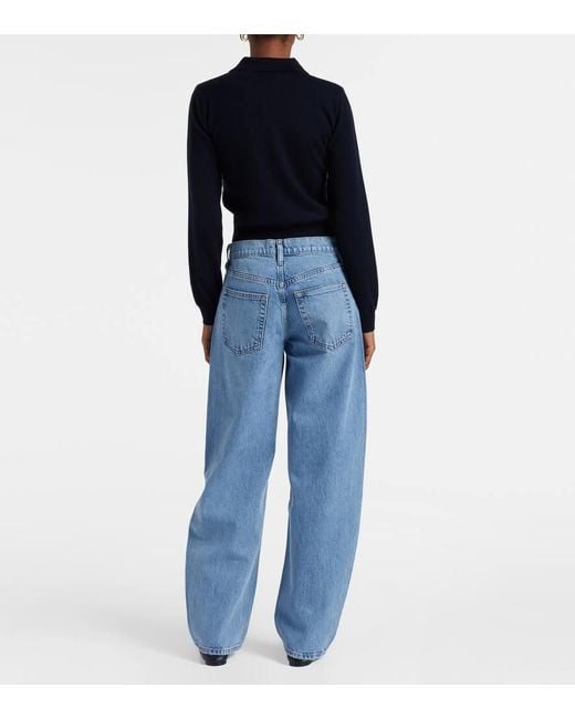 FRAME Blue Mid-Rise Barrel Jeans Low Slung