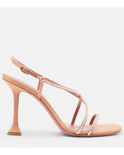 AMINA MUADDI Pink Sally Crystal-Embellished Satin Sandals