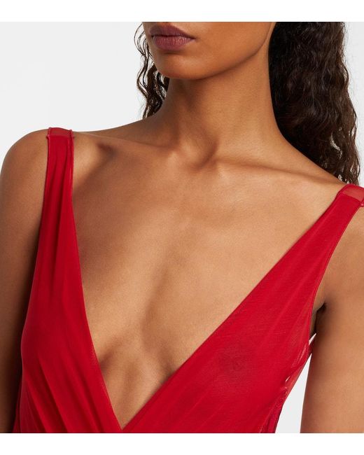 The Attico Red Besticktes Cocktailkleid Aus Tuell