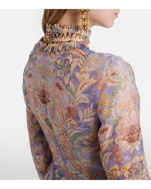 Zimmermann Multicolor Rebellion Linen And Silk Midi Dress