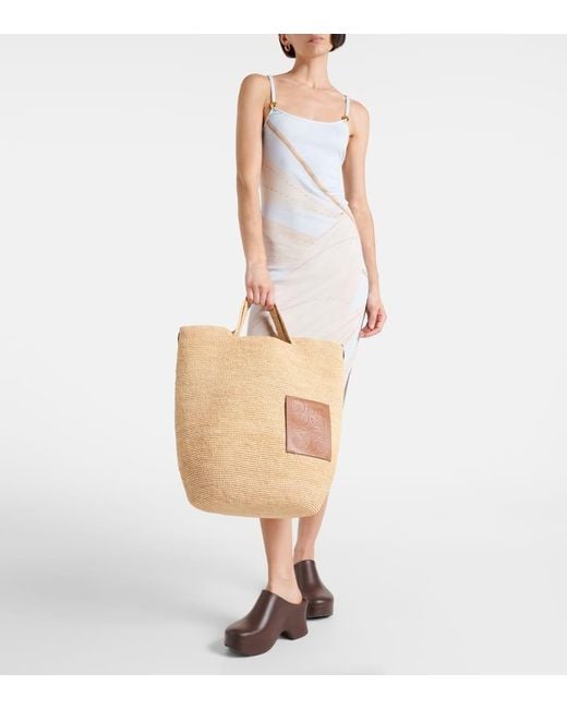 Loewe Metallic Large Leather-trimmed Raffia Tote Bag