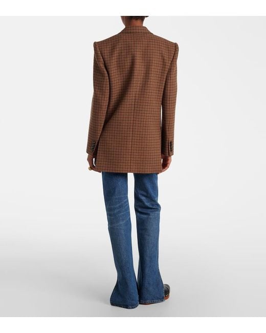 Chloé Brown Checked Double-Breasted Wool-Blend Blazer