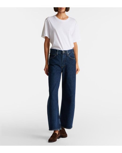 Agolde Blue Low Curve Cropped Mid-Rise Barrel-Leg Jeans