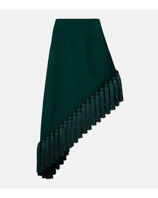 Alaïa Green Asymmetric Wool Gabardine Midi Skirt