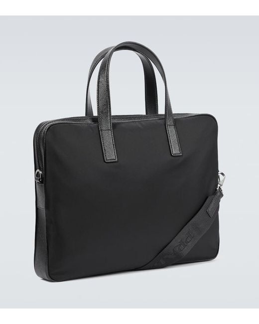 Prada Black Re-Nylon Leather-Trimmed Briefcase for men