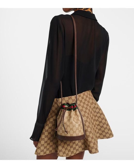 Gucci Brown Web Stripe Mini Gg Canvas Bucket Bag
