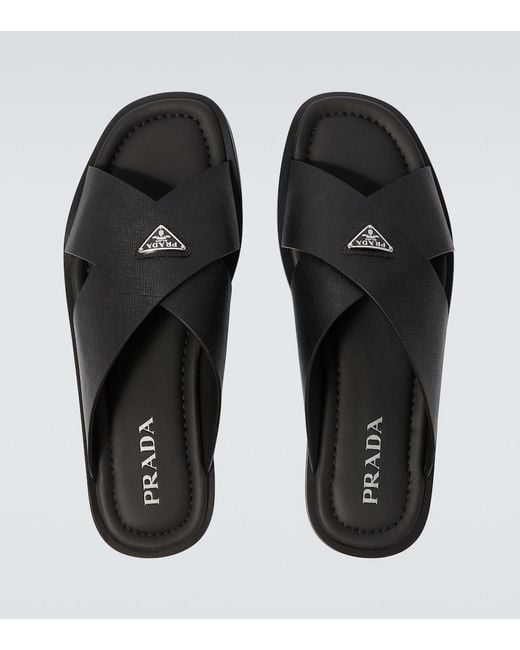 Prada Black Leather Sandals for men
