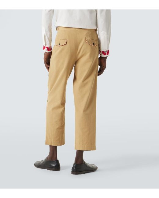 Bode Natural Feather Runner Cotton Straight Pants for men