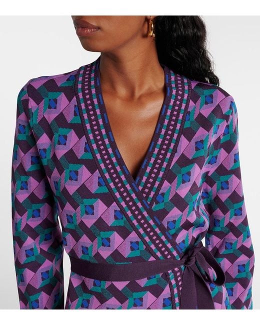 Diane von Furstenberg Blue Edwina Knitted Jacquard Wrap Dress