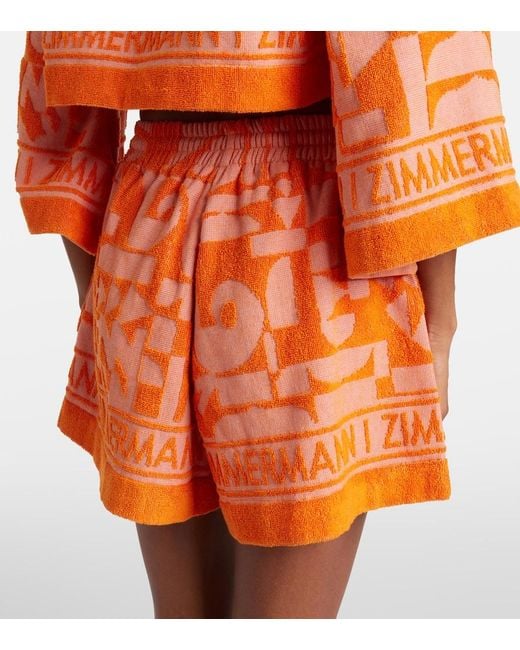 Zimmermann Orange Solstice Cotton Terry Shorts