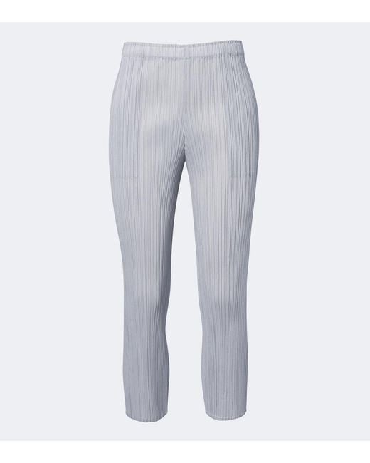 Pleats Please Issey Miyake Gray Basics Cropped Pleated Slim Pants