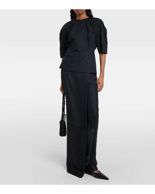 Proenza Schouler Black Georgia Pleated Cotton Poplin Top
